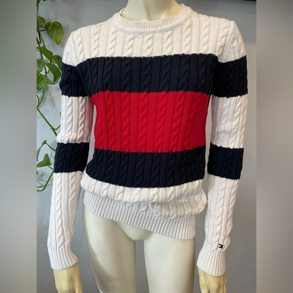 Tommy Hilfiger Sweaters - Pristine vintage Y2K, Tommy Hilfiger 100% cotton cable knit flag sweater size S